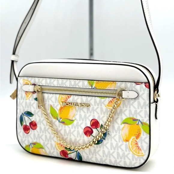 Michael Kors Large EW Zip Chain Xbody Crossbody Bag Optic White Multi - Picture 3 of 11